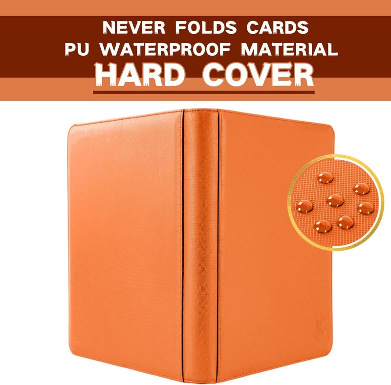 KUOOKING Toploader Binder, Holds 128+ Toploaders, 4 Pocket Top Loader Card Storage Case, Double-Sided Pockets for trading card in 3 x 4'' Toploaders（Oragne） - Image 3